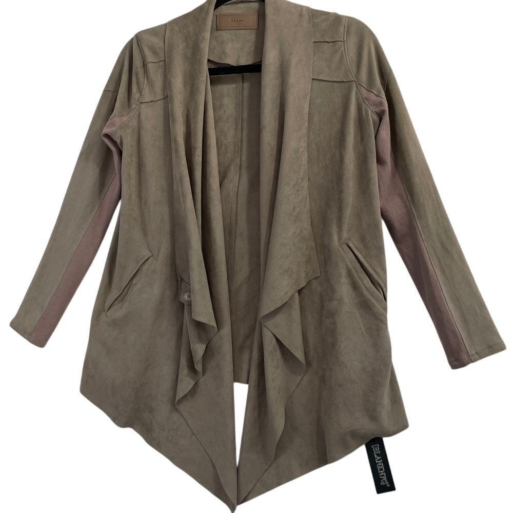BLANKNYC Drape Front Jacket Women‎ XS Taupe Faux Suede Asymmetrical 60F-9087NO
